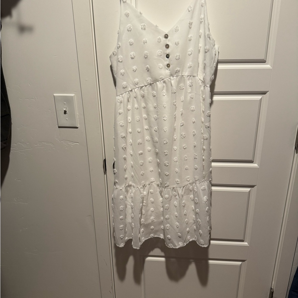 White Sleeveless Dress with Button Detail